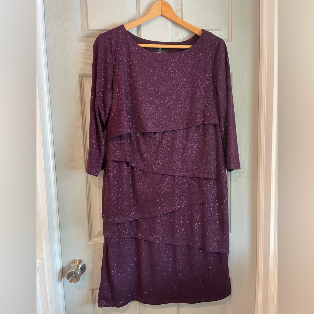Ronni Nicole Women's 14 Purple Glitter Evening Drape Pencil Knee Length Dress